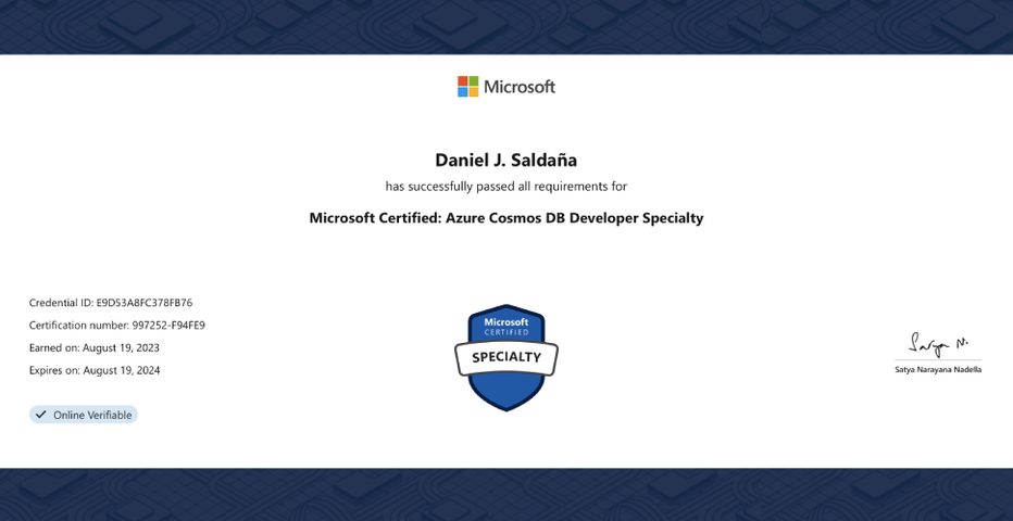 Mi primera certificación como especialista en Microsoft Certified: Azure Cosmos DB Developer